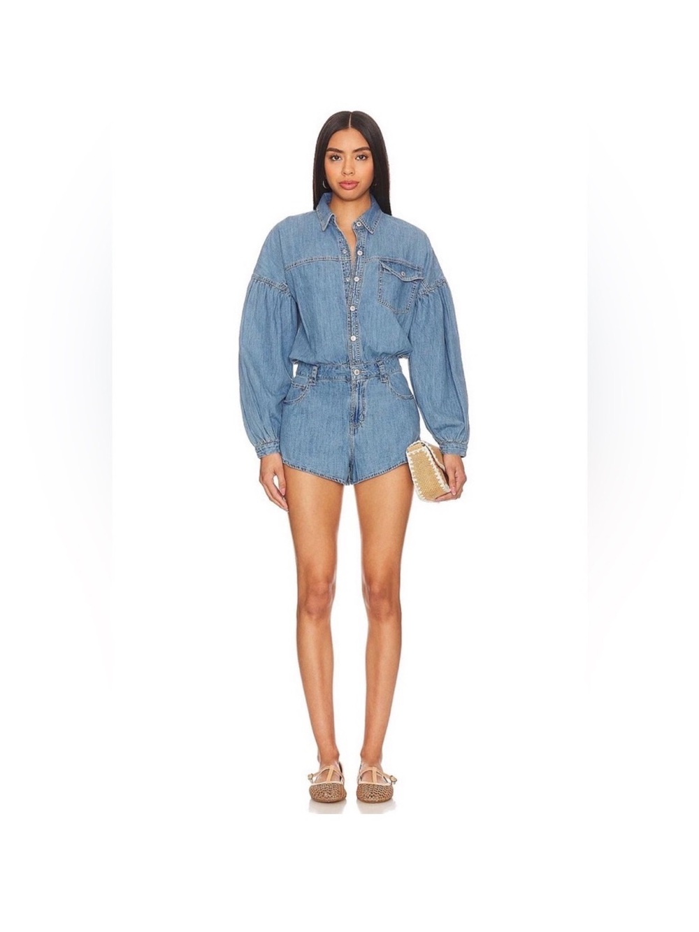 Free People light weight denim Romper